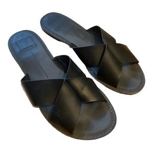 Dolce Vita Slides Flats Sandals Leather Black Size 7